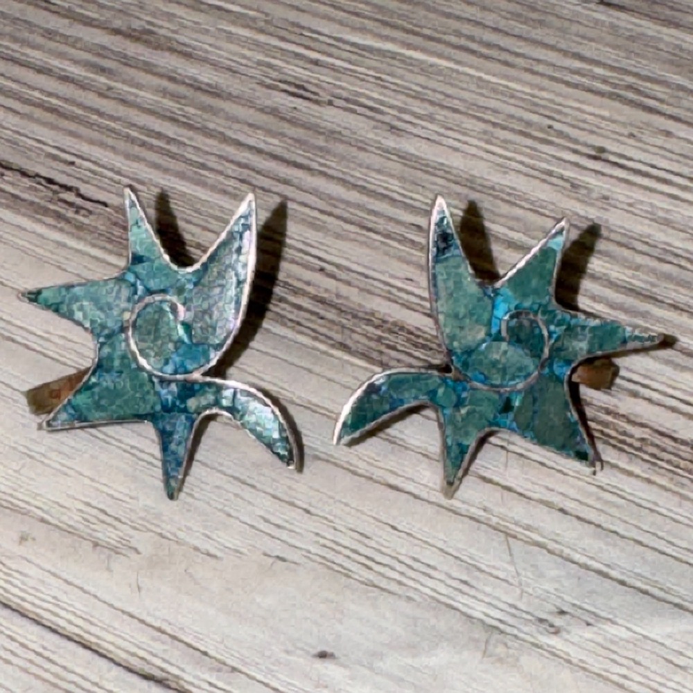 925 Silver Dancing Star Earrings Turquoise 4.57g